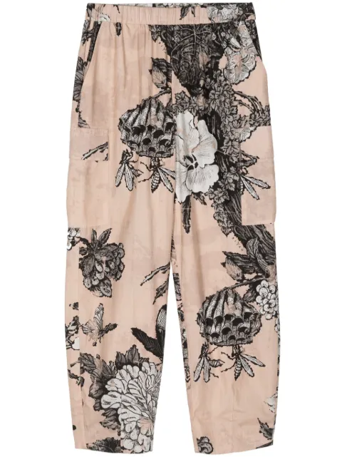 Biyan floral-print elasticated waistband cropped trousers