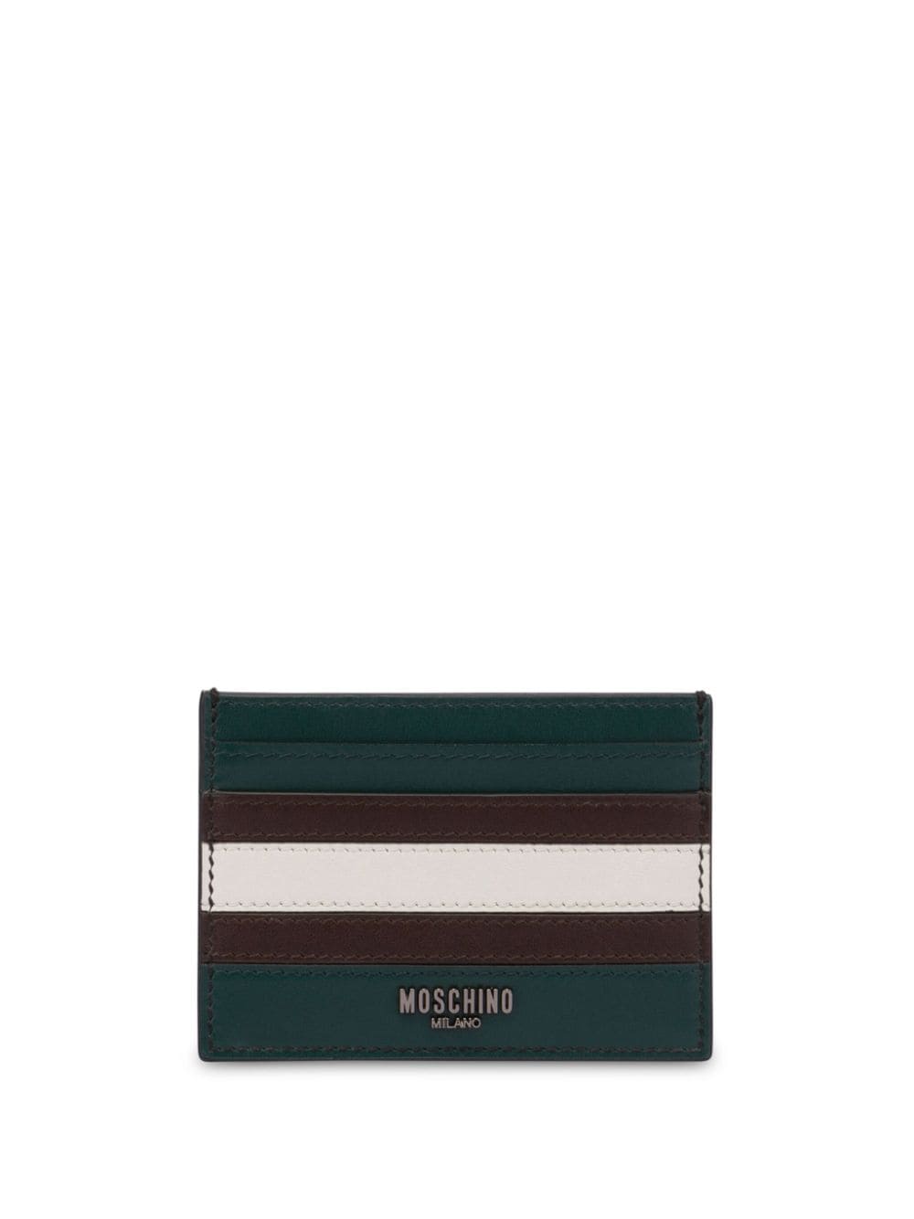 Moschino Stripe-detail Leather Card Holder In Green
