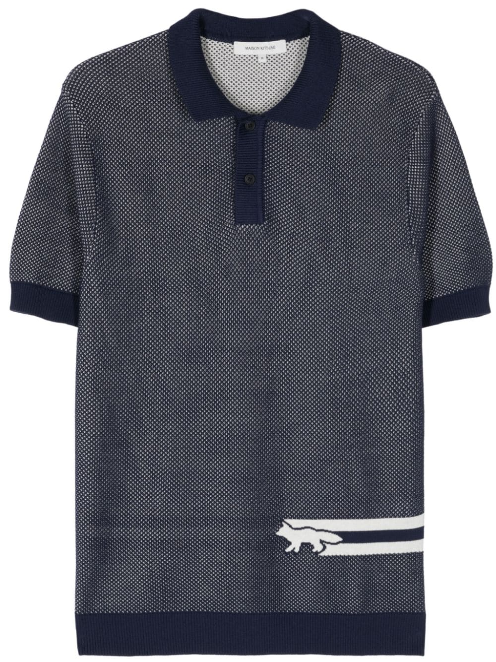 Maison Kitsuné Fox-motif cotton polo shirt Blauw