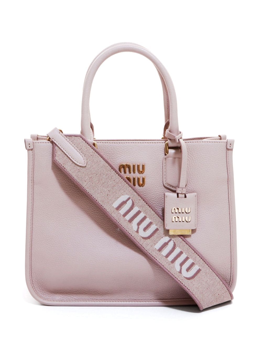 Pre-owned Miu Miu Logo-lettering Leather Tote Bag In Pink