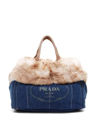 Prada canapa denim tote sale