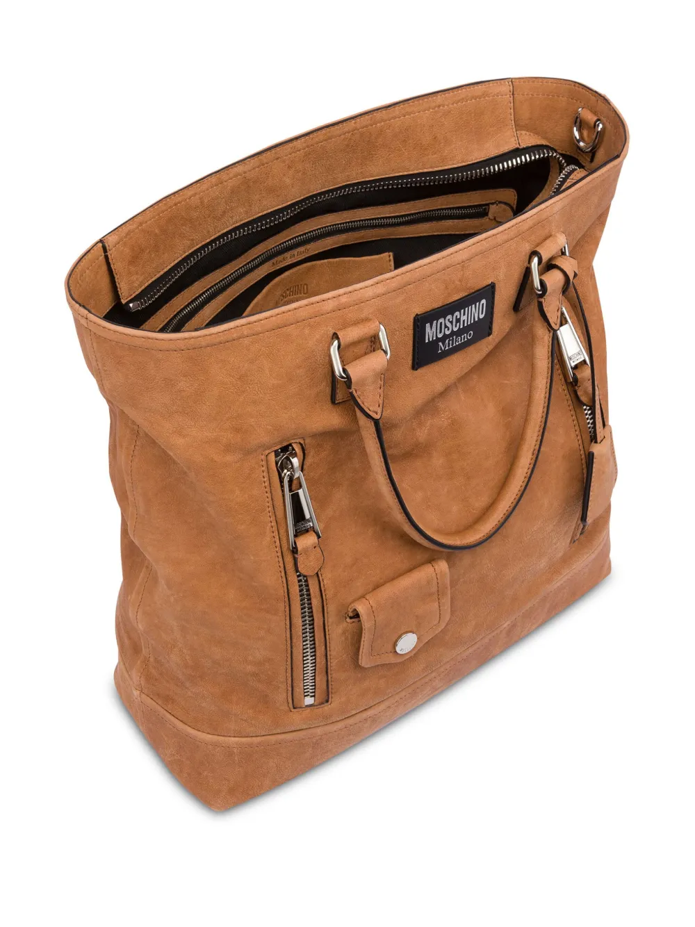 Moschino Suède shopper met logo applicatie Bruin