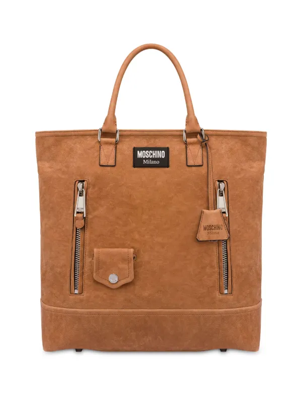 Moschino logo applique Suede Tote Bag Brown FARFETCH IE