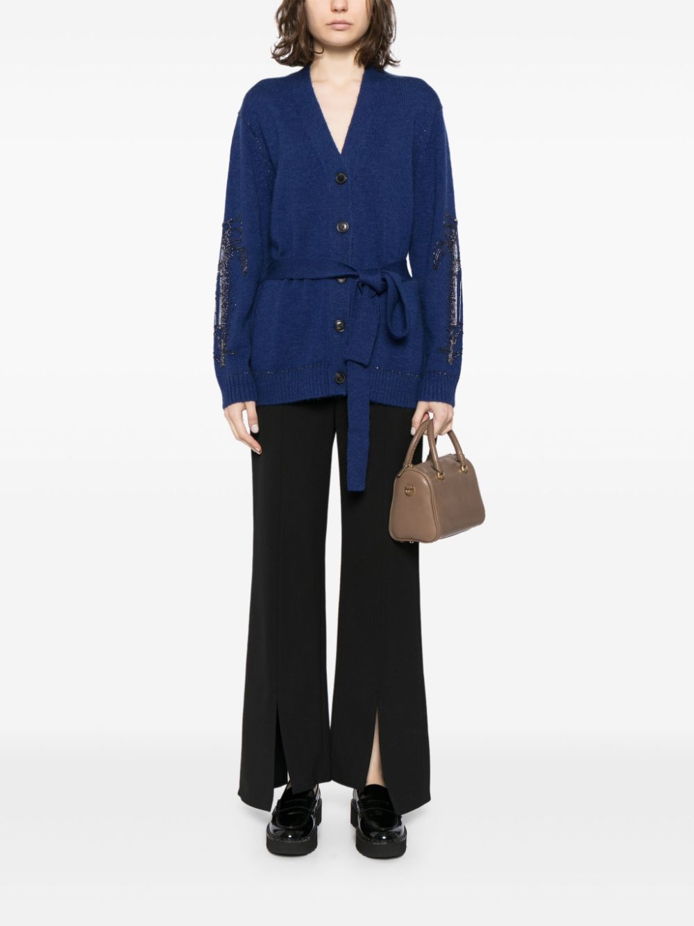 Shop Paul Smith Bead-embroidered Belted Cardigan In Blue