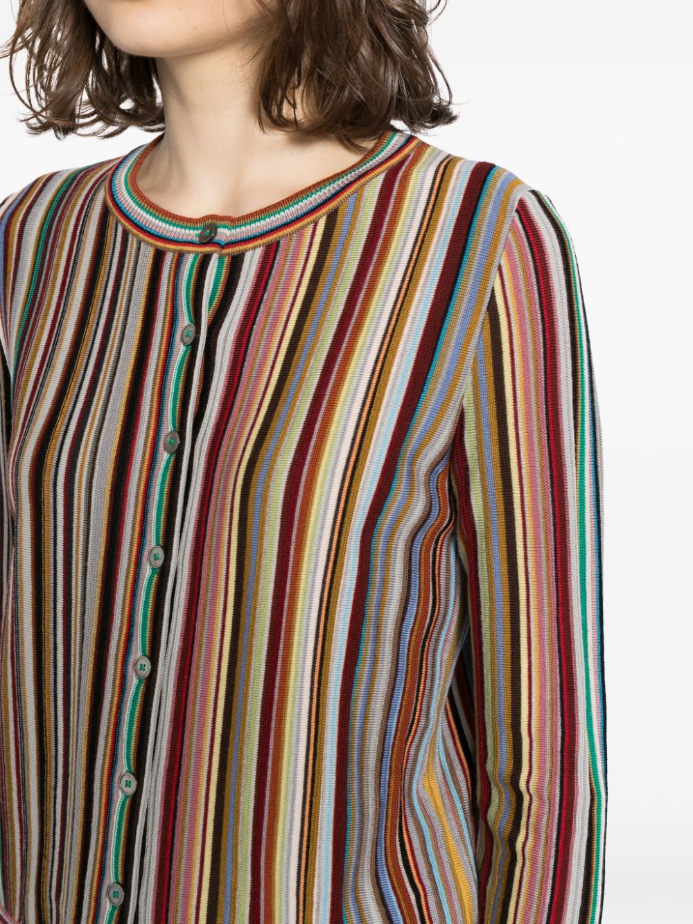 Shop Paul Smith Striped Virgin-wool Cardigan In 黑色