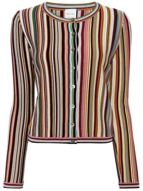 striped virgin-wool cardigan