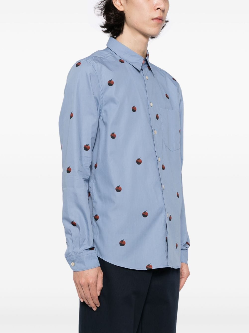 Shop Ps By Paul Smith Tomato-print Poplin Shirt In Blue