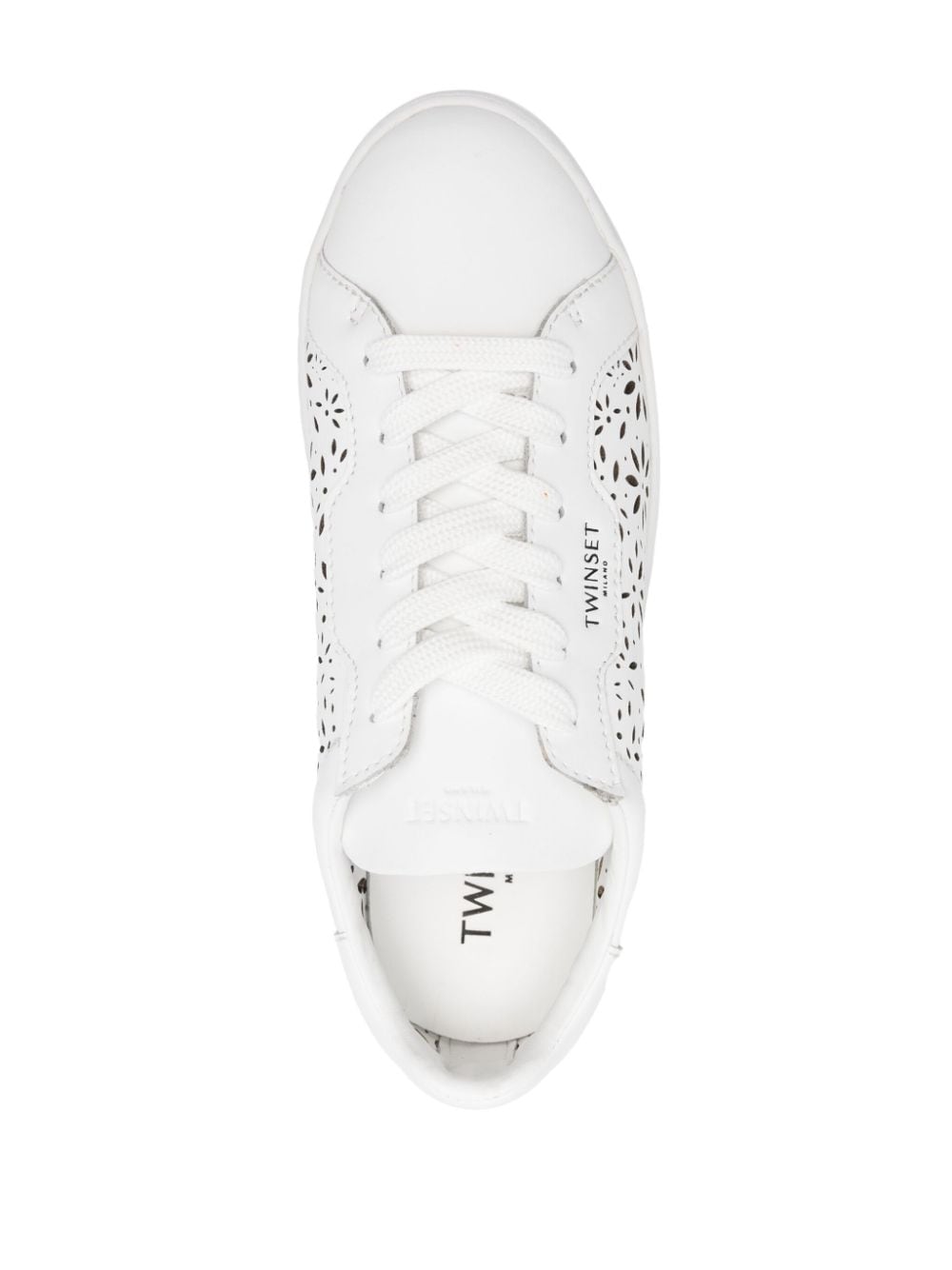 Shop Twinset Laser-cut Leather Sneakers In White
