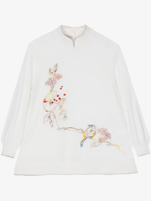 SHIATZY CHEN floral-embroidered split-neck jumper