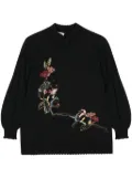 SHIATZY CHEN floral-embroidered split-neck jumper - Black