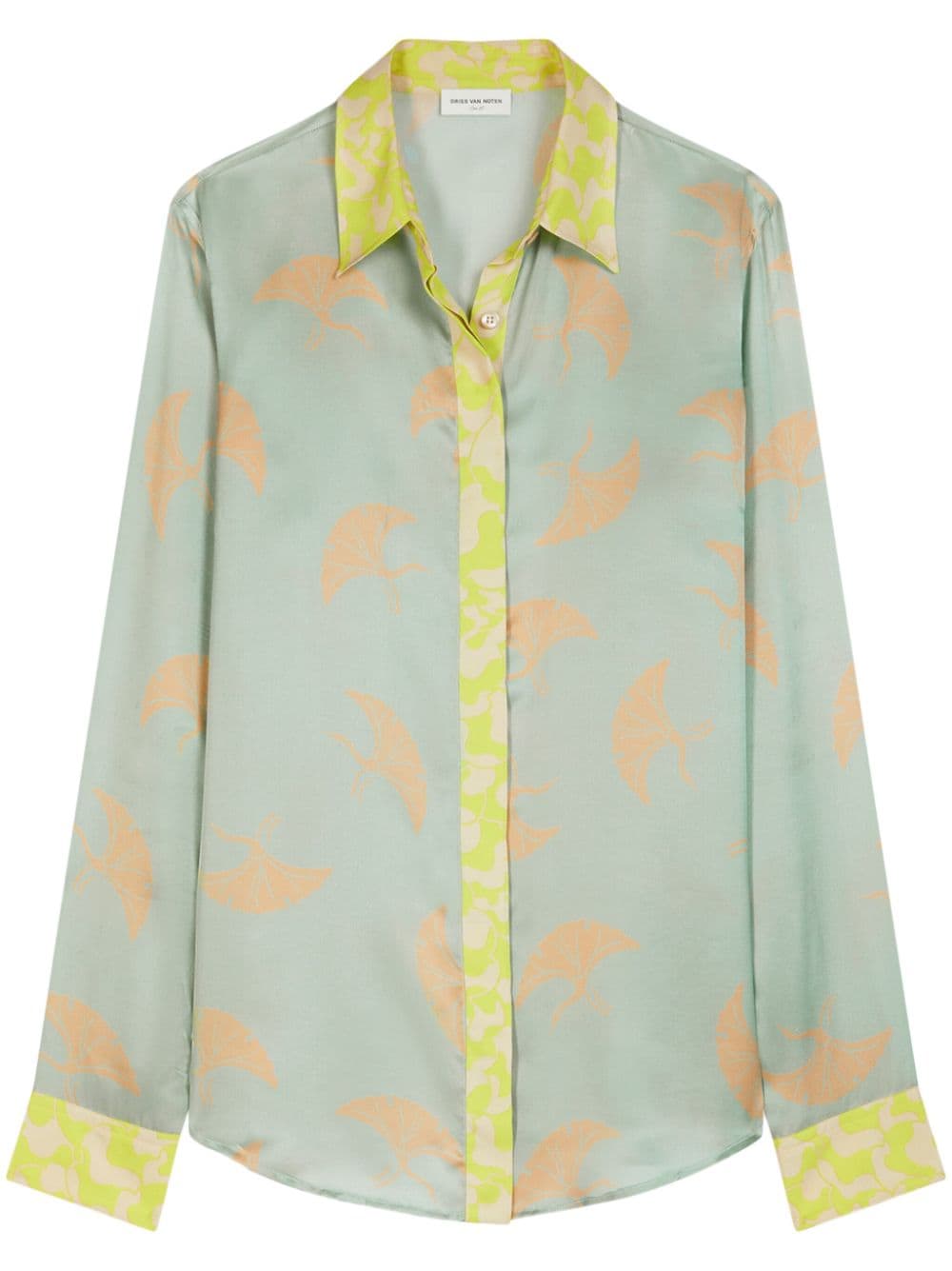 Shop Dries Van Noten Contrasting-trim Satin Blouse In Green