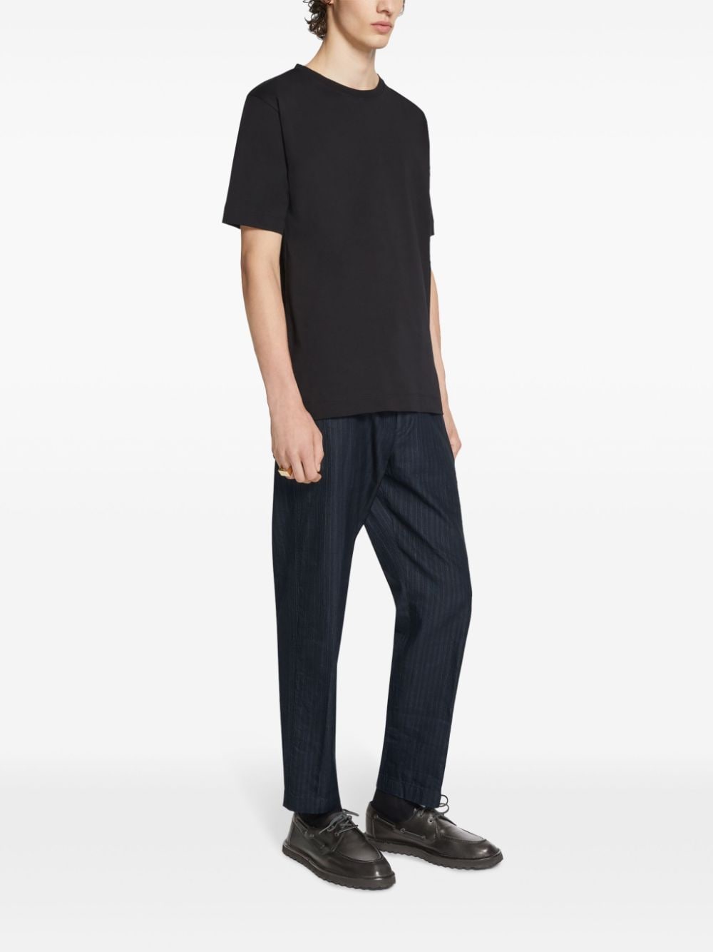 Shop Dries Van Noten Striped Tapered-leg Trousers In Blue