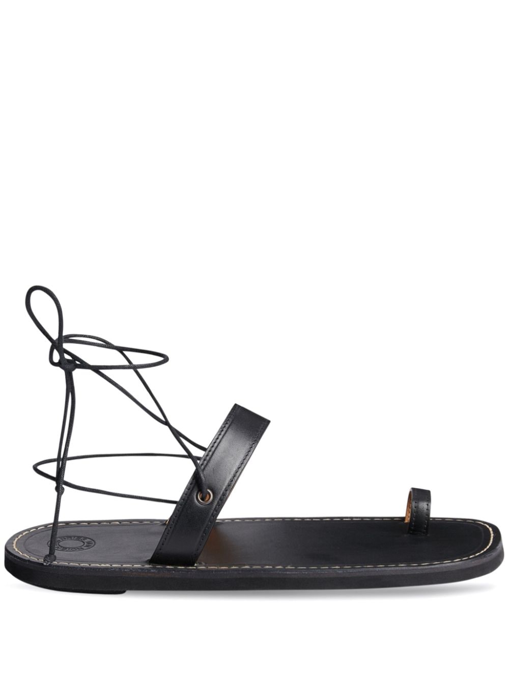 Shop Dries Van Noten Toe-ring Leather Flat Sandals In Black