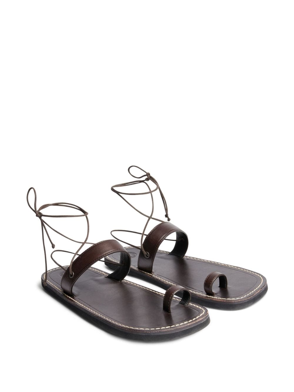Shop Dries Van Noten Toe-ring Leather Flat Sandals In Brown