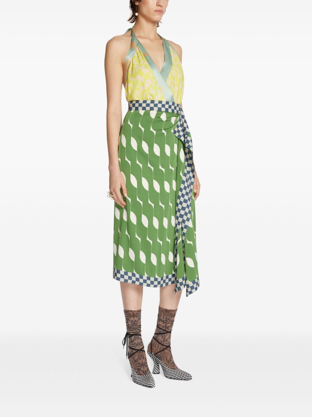 Shop Dries Van Noten Mix-print Halterneck Dress In Green