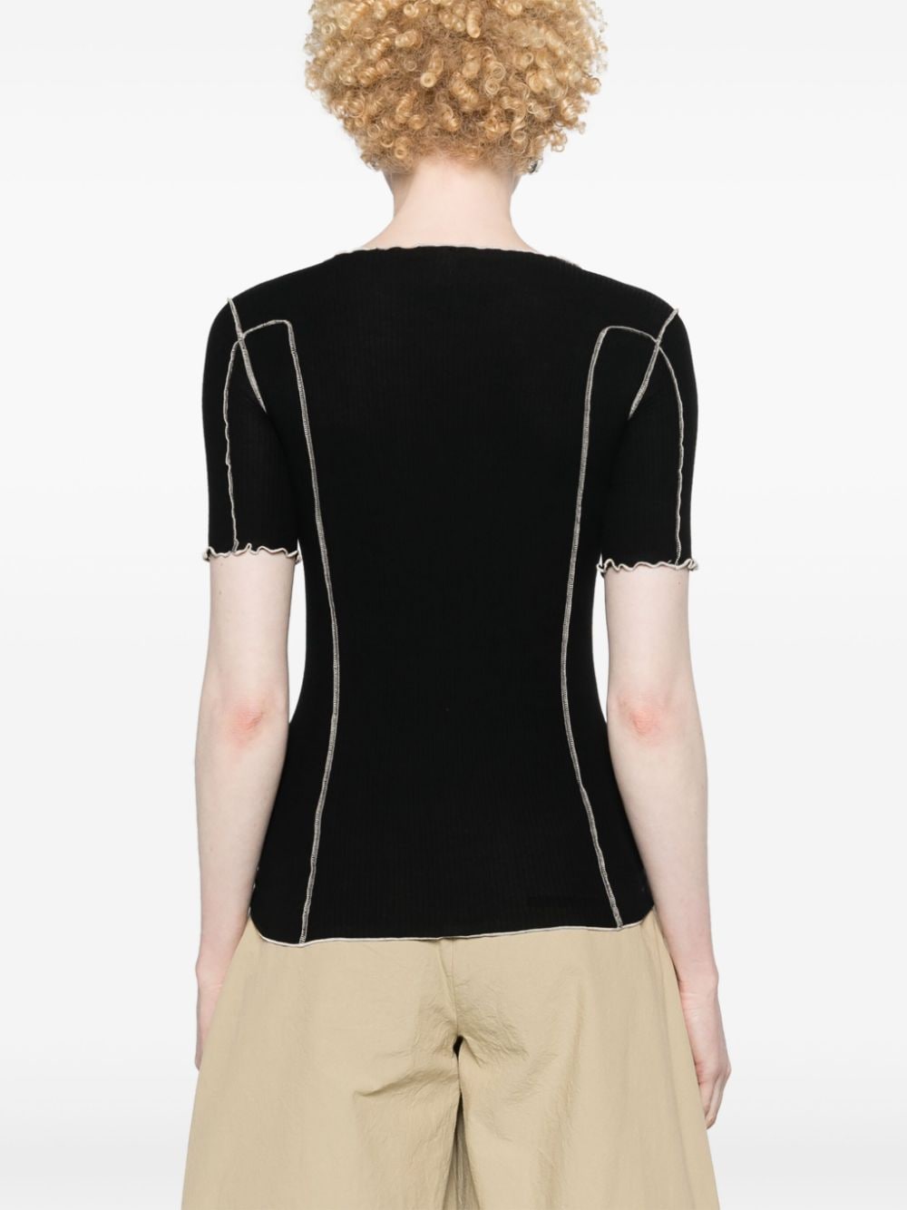 Shop Baserange Exposed-seams Ribbed T-shirt In Black