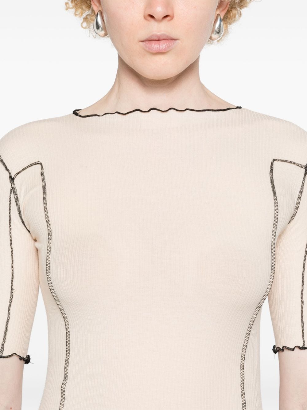 Shop Baserange Exposed-seams Ribbed T-shirt In Neutrals