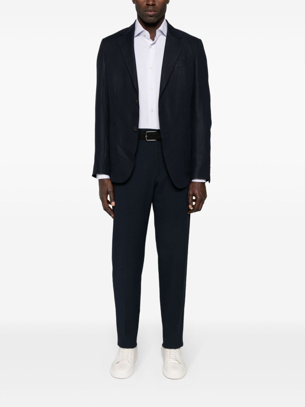 Shop Zegna Single-breasted Linen Blazer In Blue