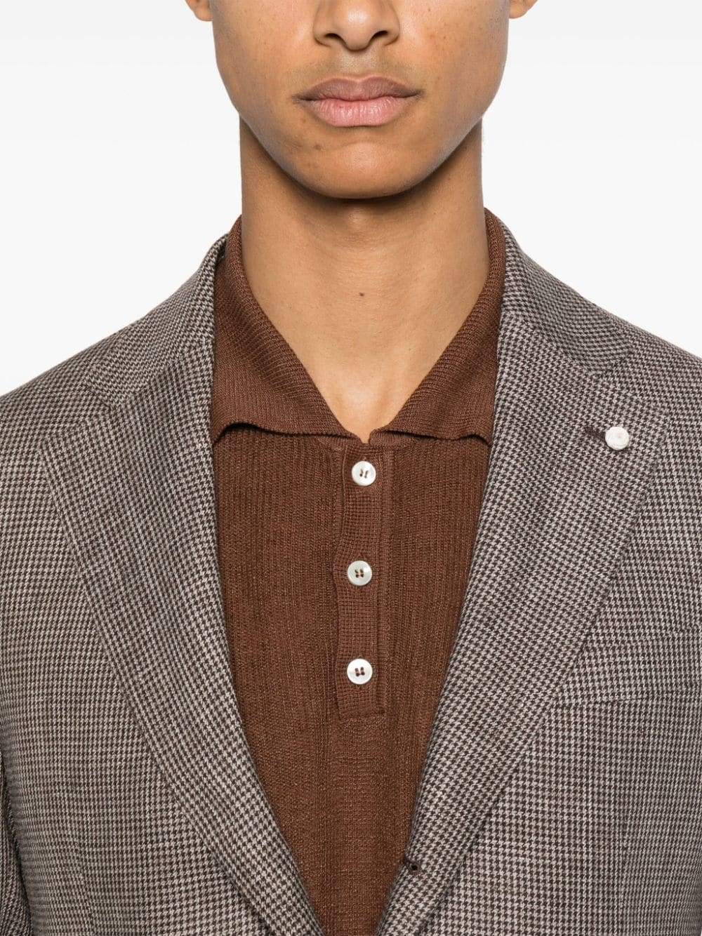 Shop Luigi Bianchi Mantova Houndstooth-pattern Linen Suit In Brown