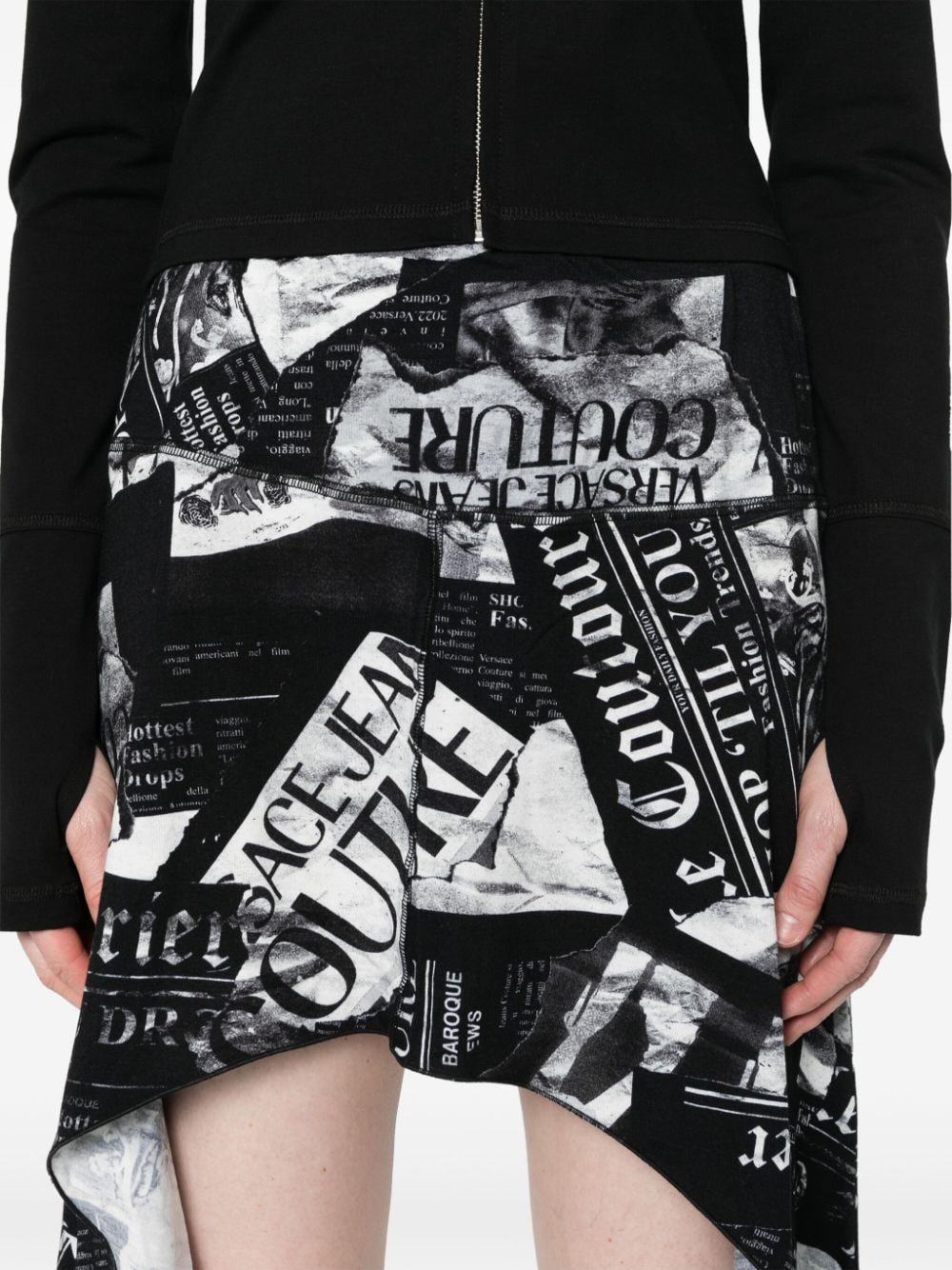 Shop Versace Jeans Couture Newspaper-print Mini Skirt In Black