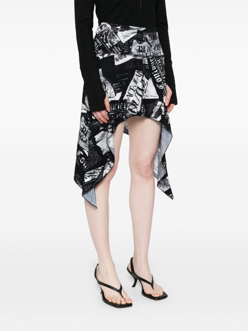 Shop Versace Jeans Couture Newspaper-print Mini Skirt In Black