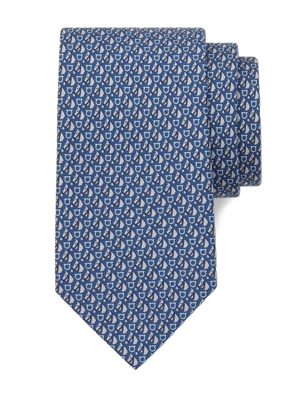Shop Ferragamo Equestrian-print Silk Tie In Blue