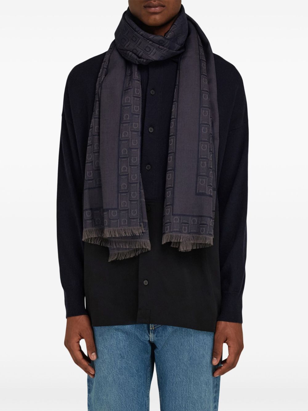 Shop Ferragamo Gancini-jacquard Stole In Blue