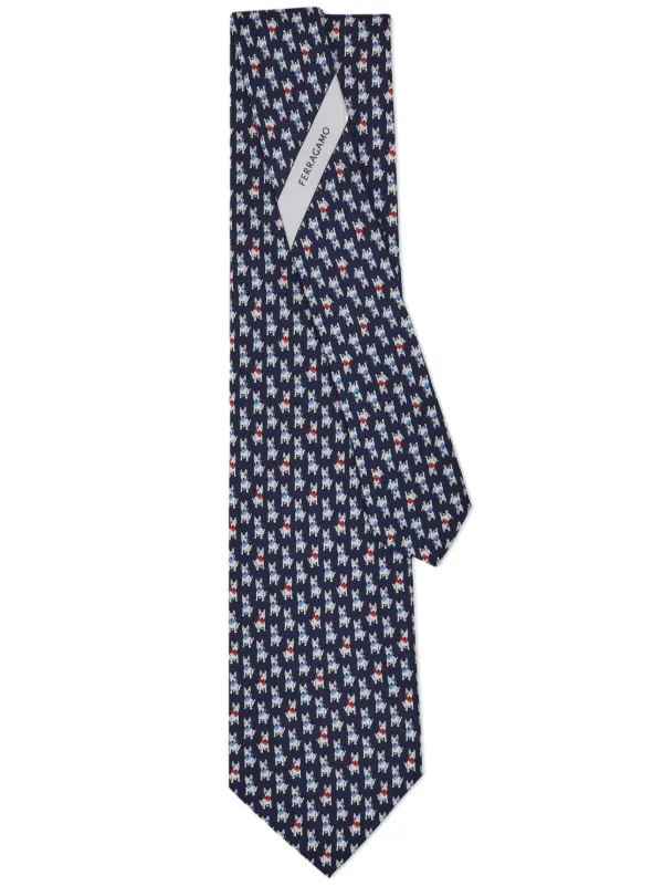 Ferragamo Terrier print Silk Tie Blue FARFETCH AE