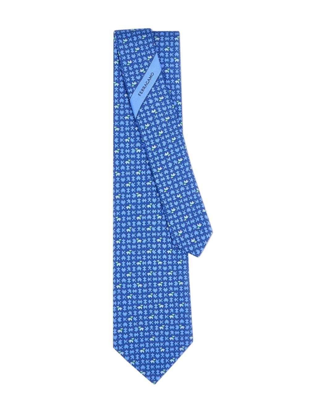 Shop Ferragamo Puzzle-print Silk Tie In Blue