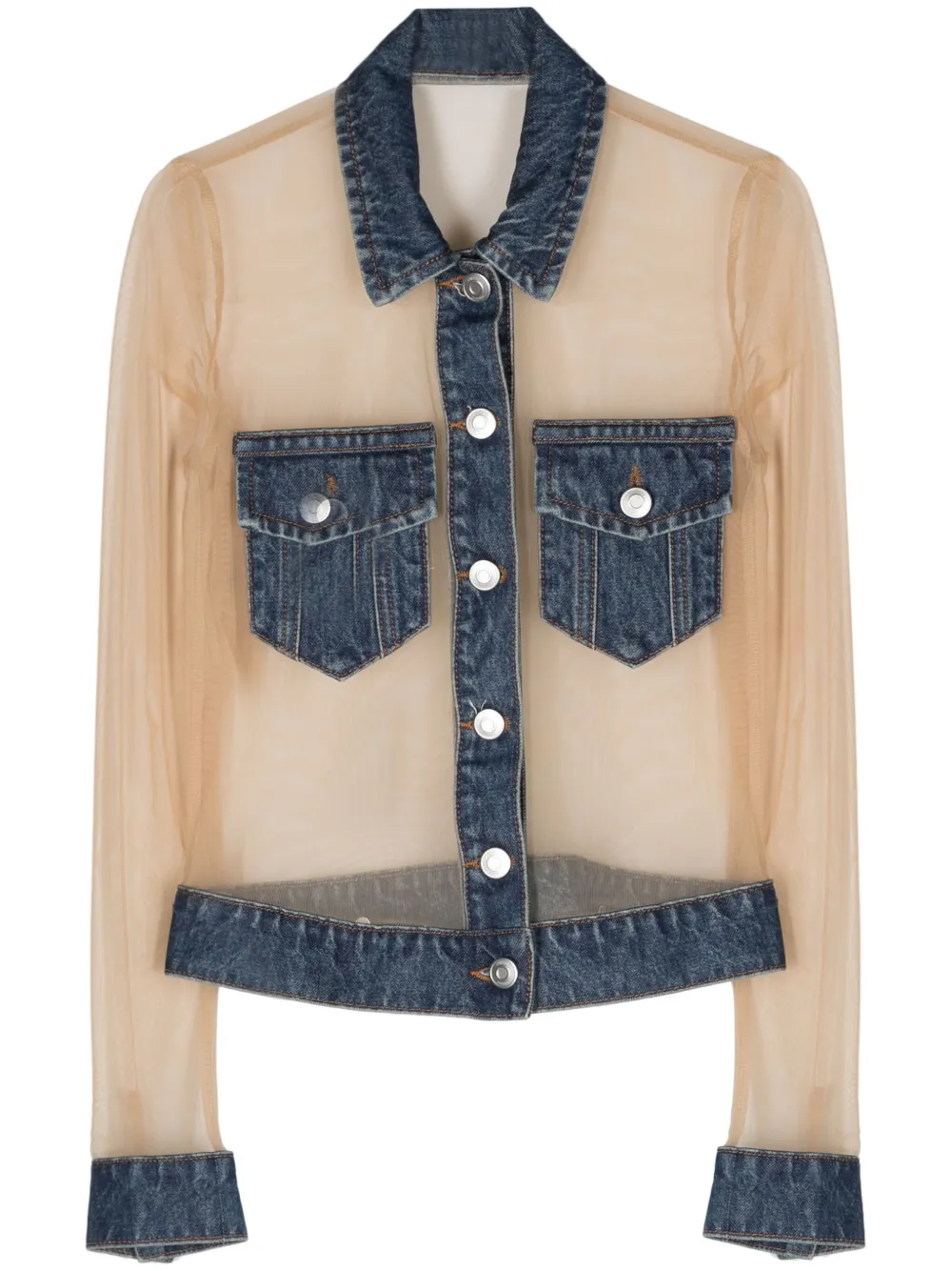 Coperni Tulle Illusion Denim Top In Neutrals
