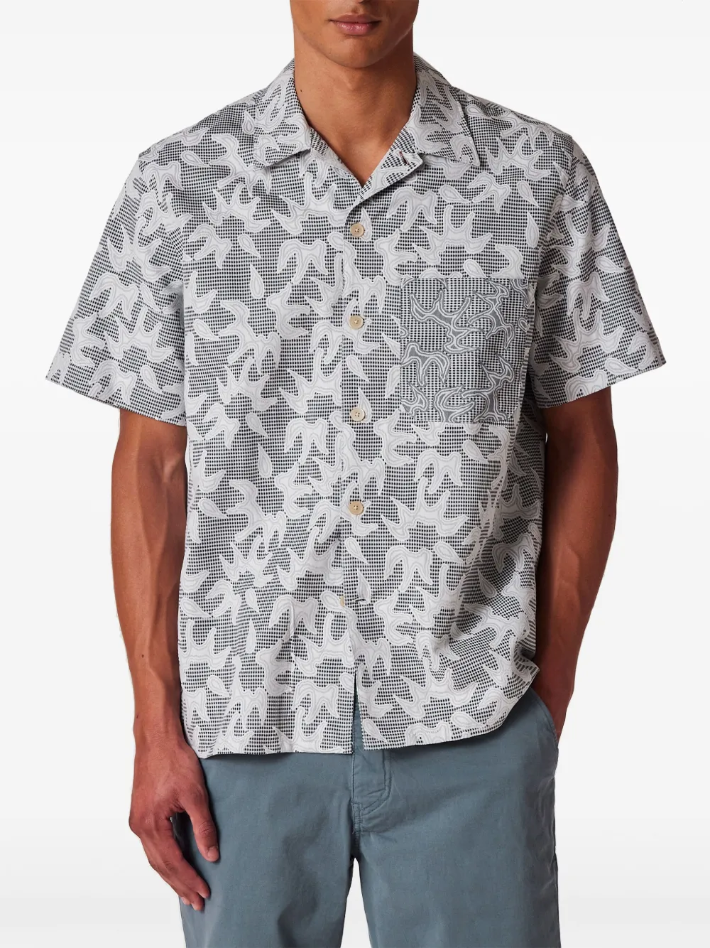 Ps By Paul Smith Navy And White Floral-check Textured Cotton Shirt Blue In Blue