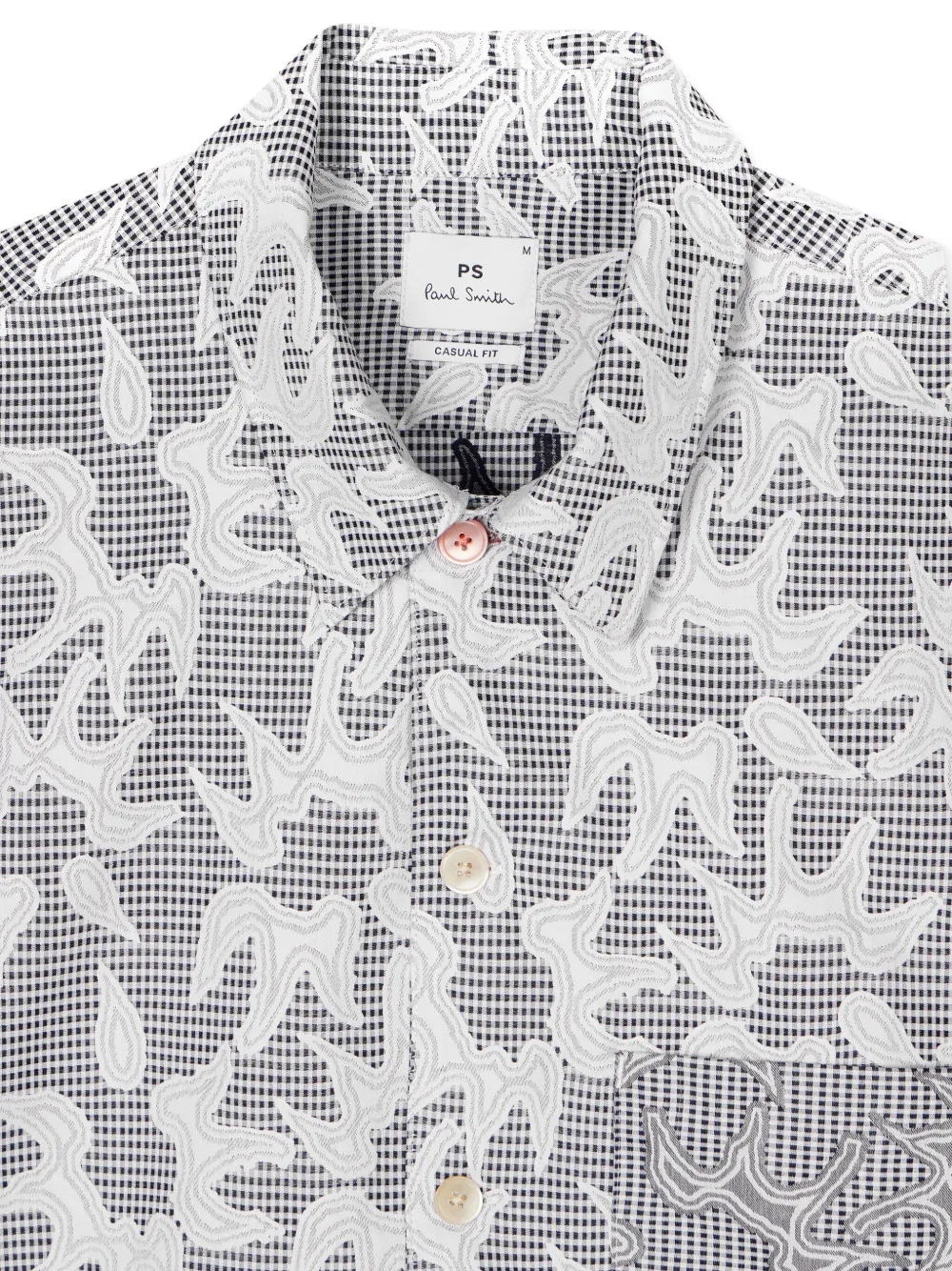 Ps By Paul Smith Navy And White Floral-check Textured Cotton Shirt Blue In Blue