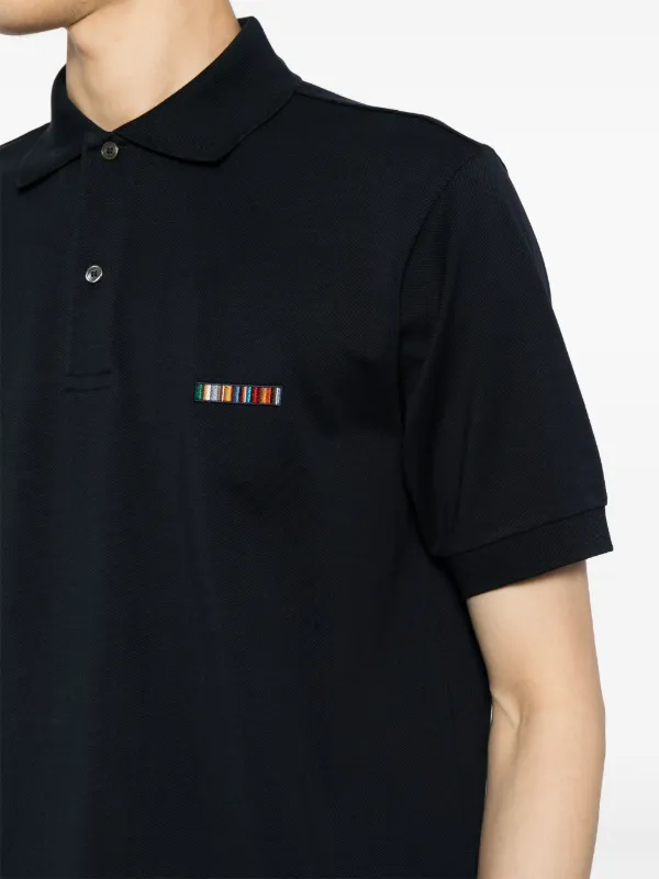 Black Cotton 'Artist Stripe' Placket Polo Shirt