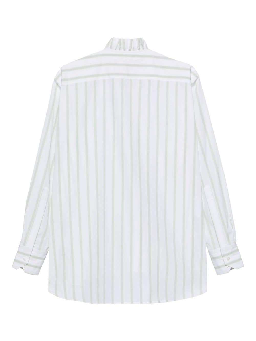 Plan C ruffle-collar striped poplin shirt - Groen