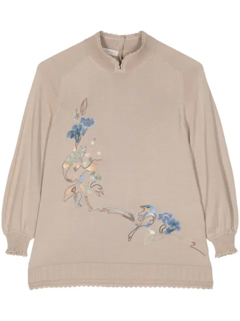 SHIATZY CHEN floral-embroidered split-neck jumper