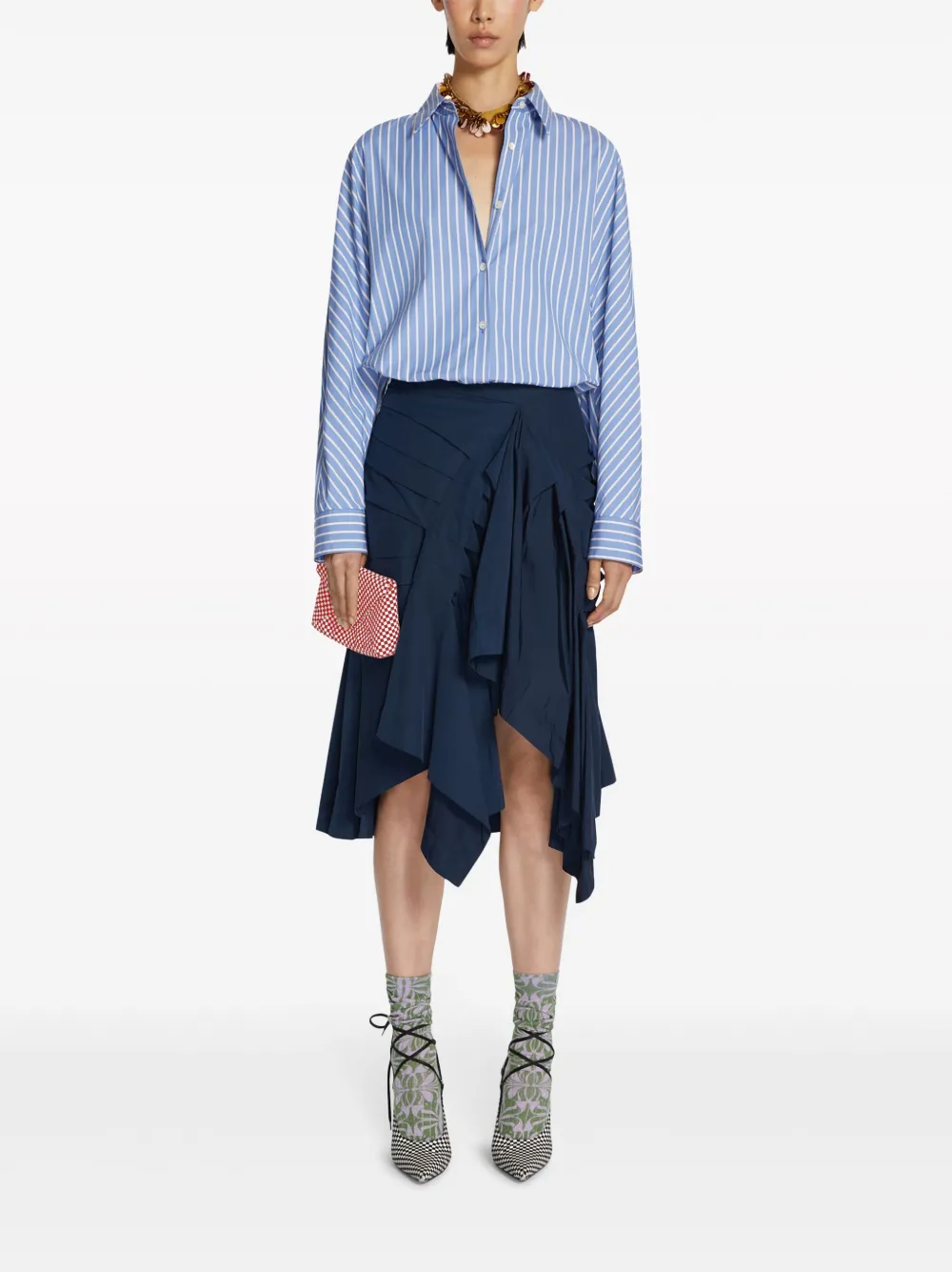 Shop Dries Van Noten Pleated Asymmetric Midi Skirt In Blue