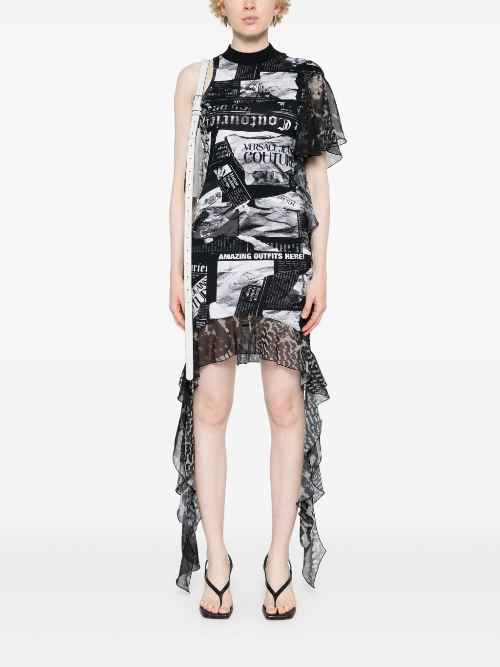 Versace Jeans Couture Magazine-print asymmetric mini dress - Zwart