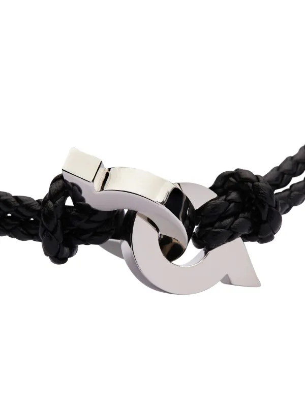 Ferragamo Gancini Braided Leather Bracelet | Black | FARFETCH