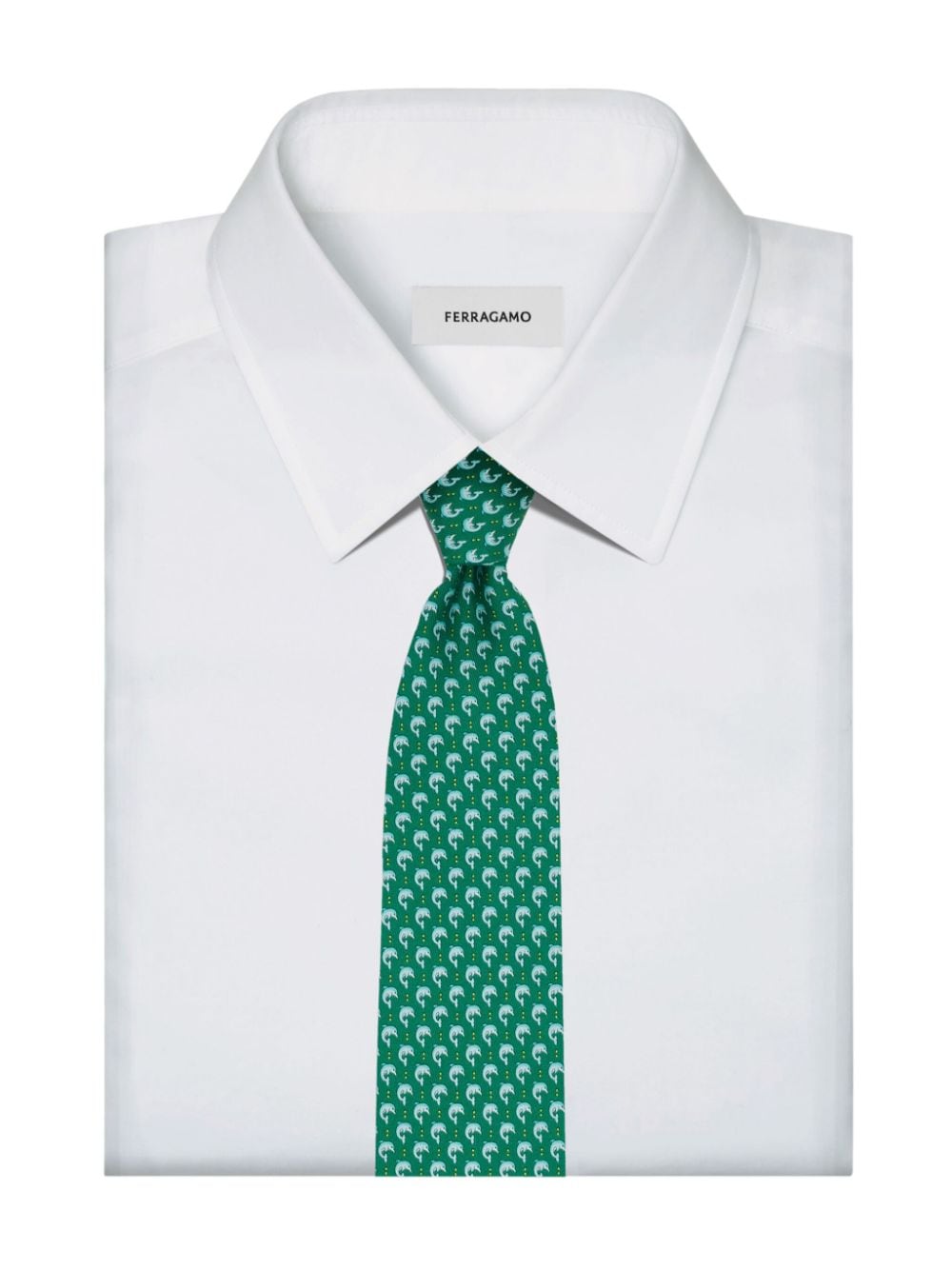 Shop Ferragamo Dolphin-print Silk Tie In Green