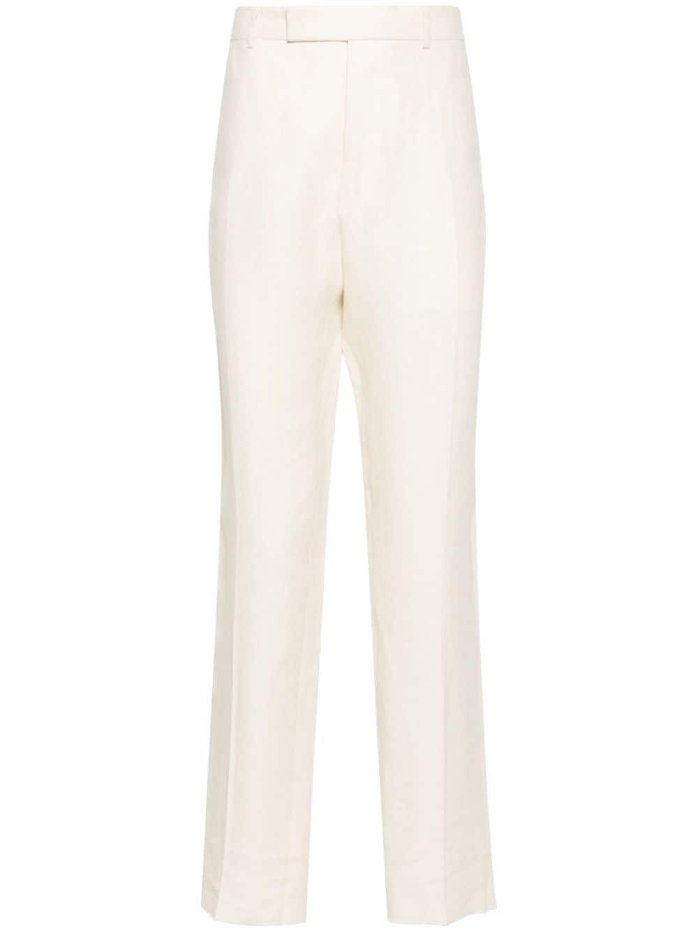 Zegna Pleated Linen Tailored Trousers In Neutrals