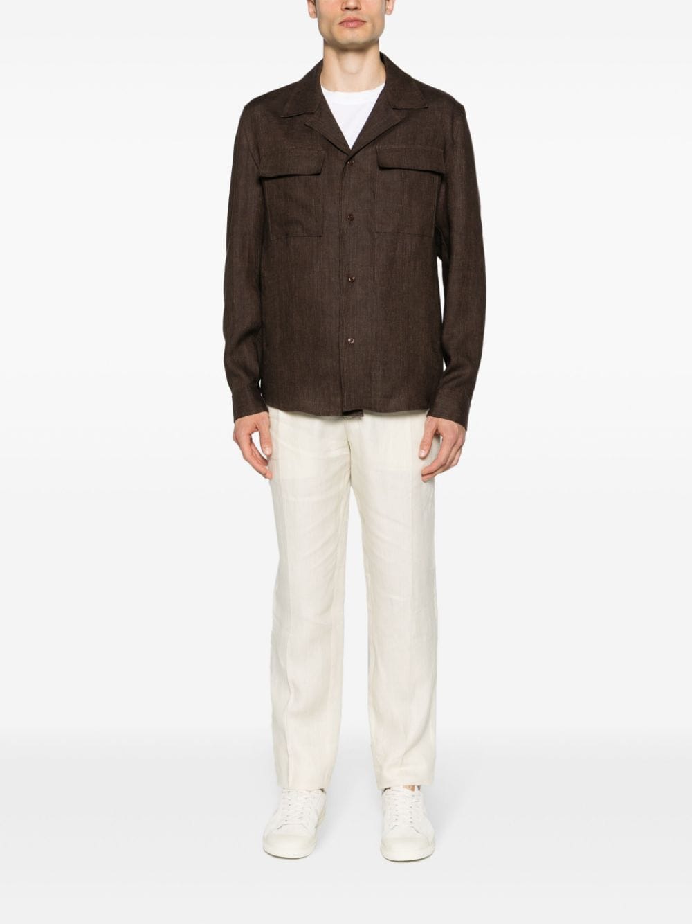 Shop Zegna Pleated Linen Tailored Trousers In Neutrals