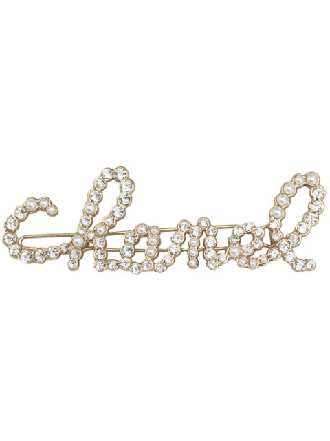 Affordable HOT SALE CHANEL 2021 faux-pearl logo-lettering hair barrette Women