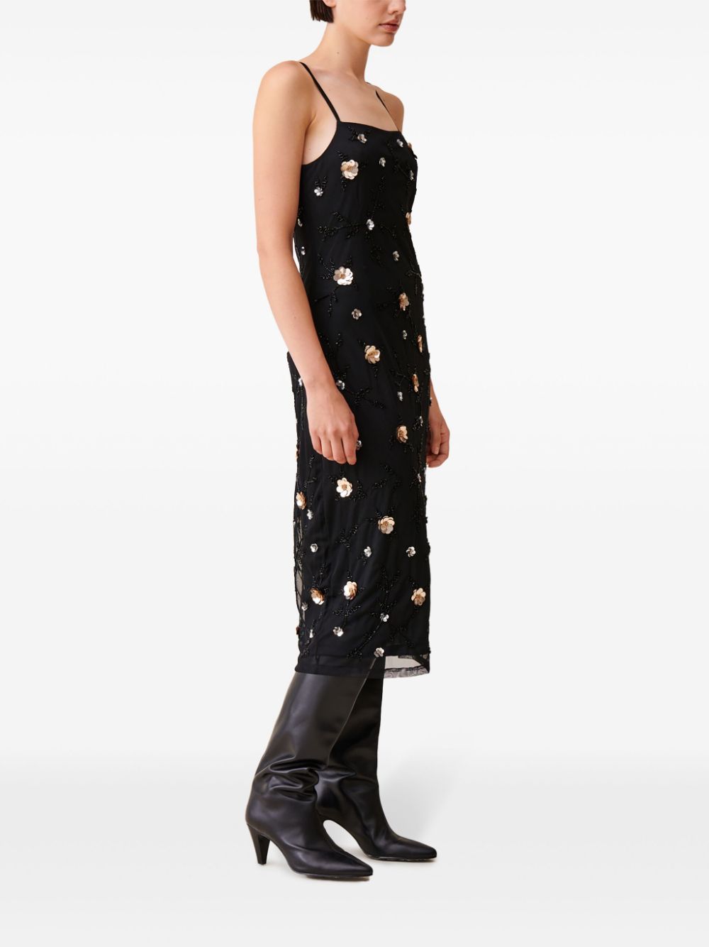 Shop Claudie Pierlot Sequin-embroidered Midi Dress In Black