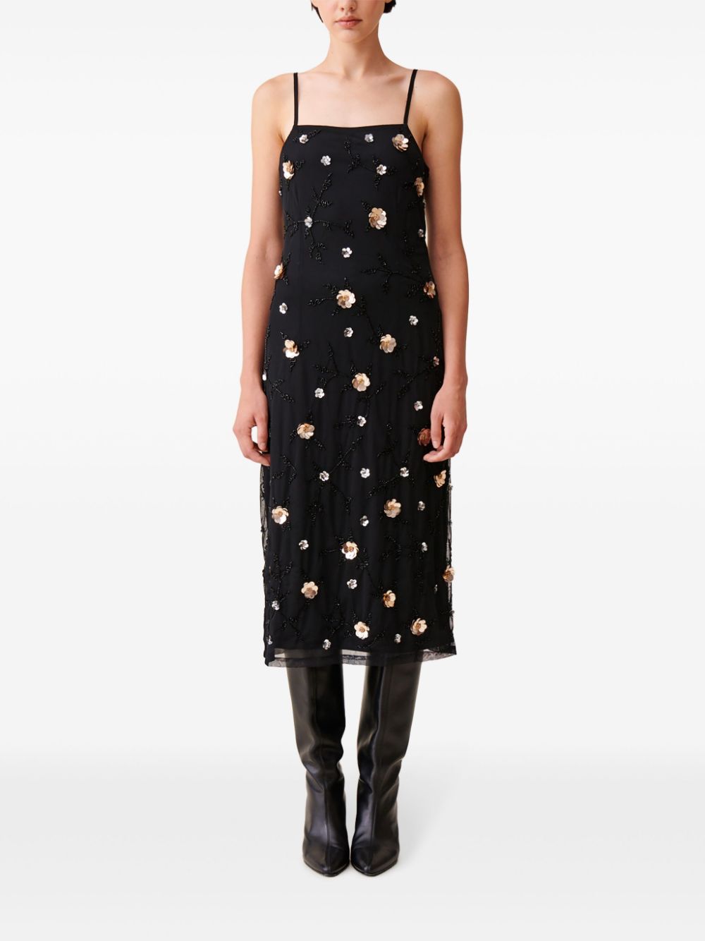 Shop Claudie Pierlot Sequin-embroidered Midi Dress In Black