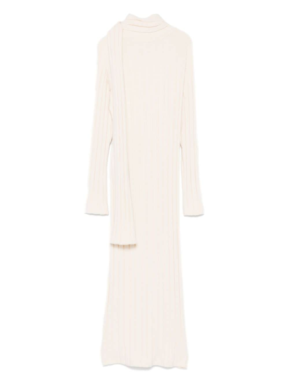 Shop Claudie Pierlot Tie-scarf Knit Dress In Neutrals