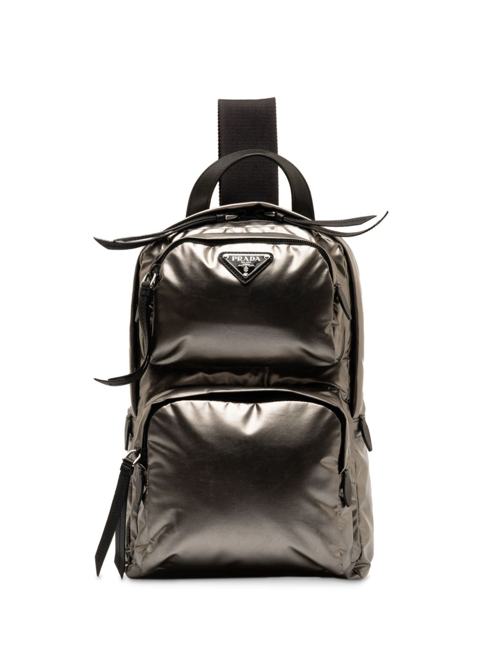 Pre-owned Prada 2013-2023 Logo-appliqué Metallic-effect Backpack In Silver
