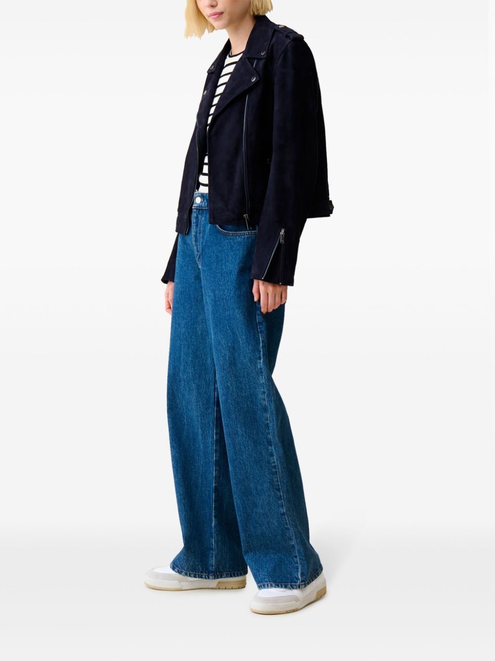 Shop Claudie Pierlot Suede Biker Jacket In Blue