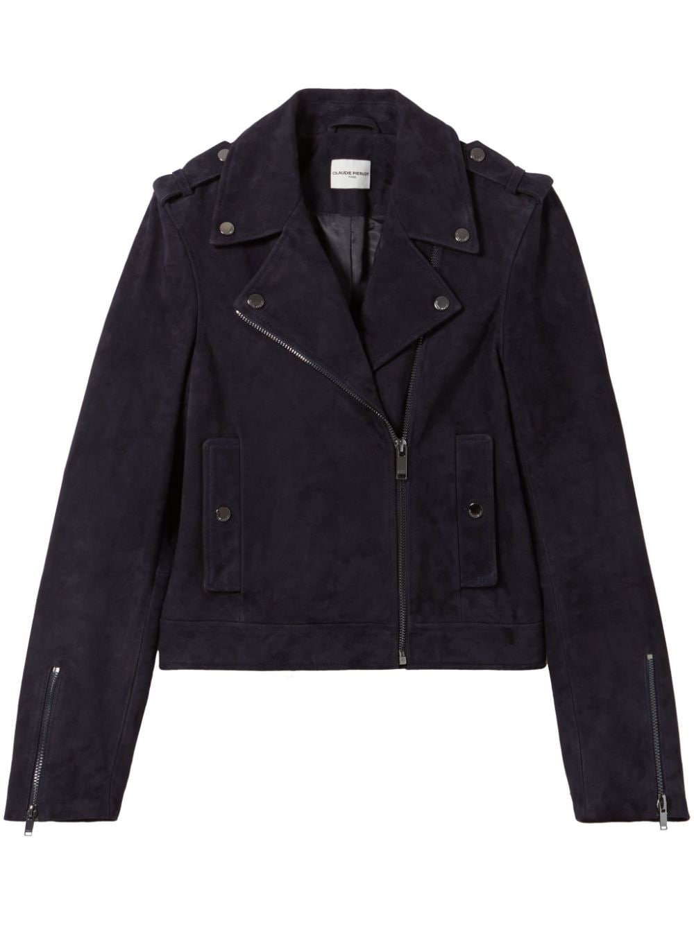 Shop Claudie Pierlot Suede Biker Jacket In Blue