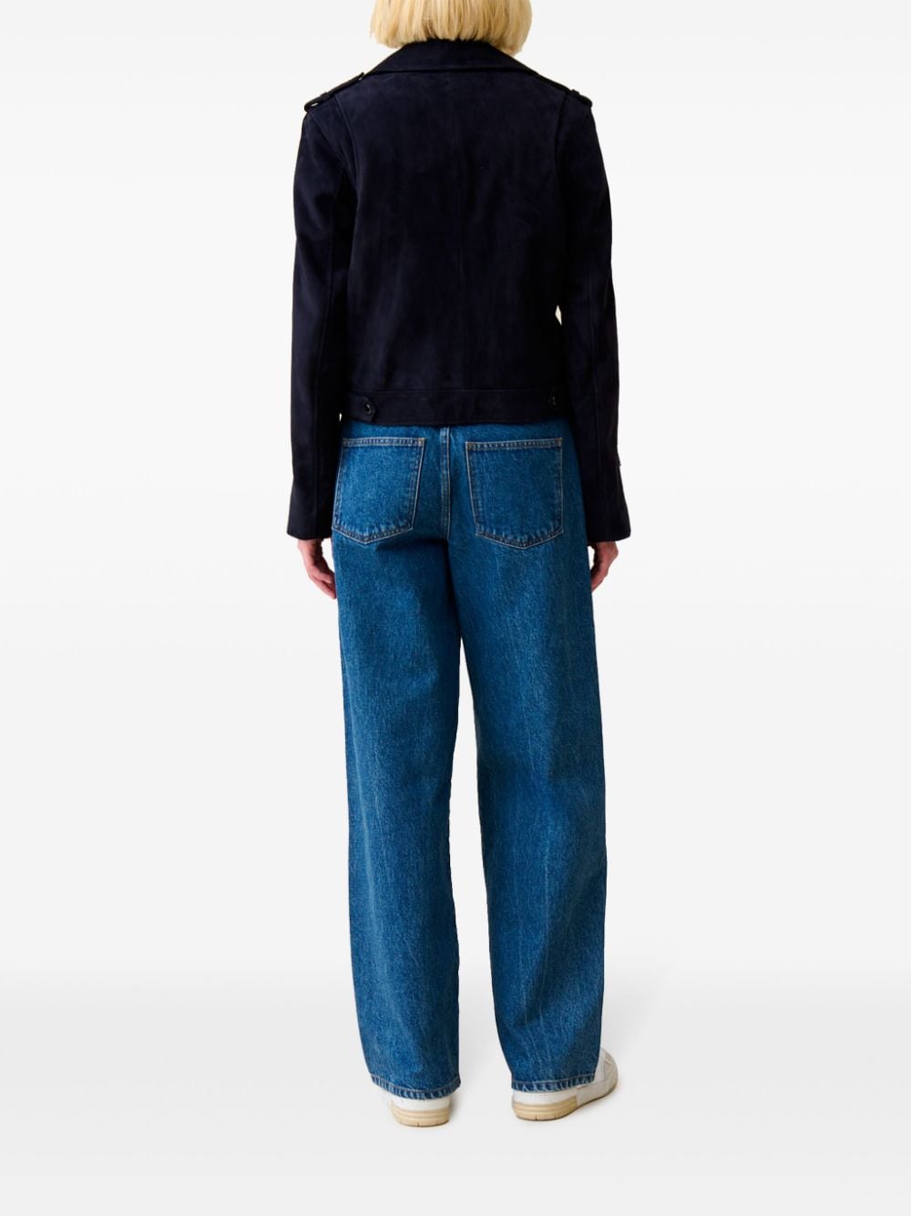 Shop Claudie Pierlot Suede Biker Jacket In Blue