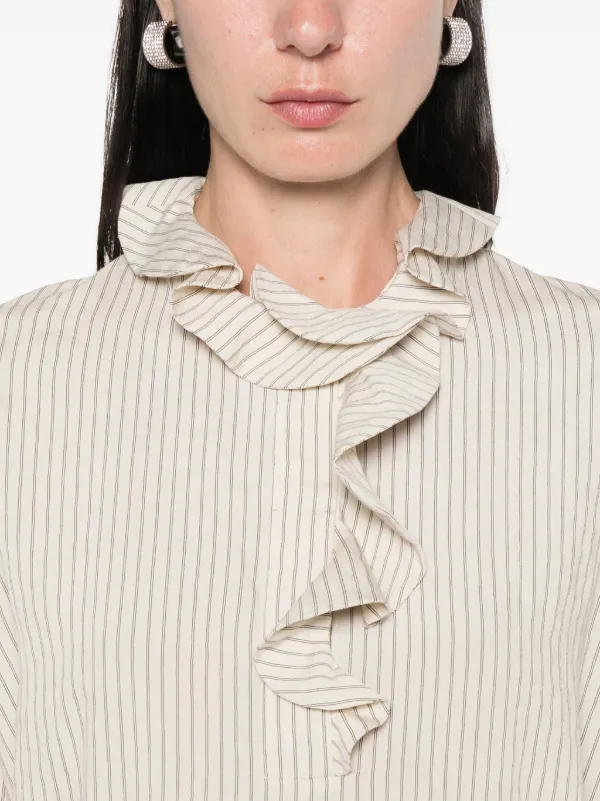 Claudie Pierlot ラッフル ストライプ ブラウス | ニュートラル 